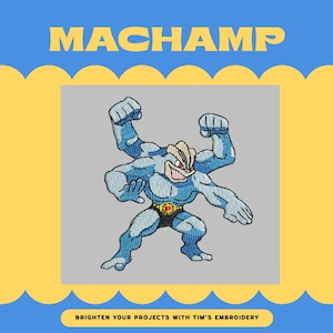 Diseño de bordado de Pokémon Machamp — Archivo de bordado a máquina de tipo Lucha para regalo de fan del anime, gorra o chaqueta de videojuegos