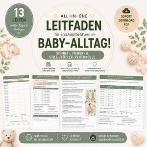 Baby Leitfaden als PDF mit Schrei Still & Fieber Protokoll für Kinderarzt, Eltern Wochenplaner, Hebammen Tipps zu Stillen Tragen Beruhigen