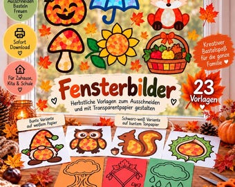 Fensterbilder Herbst Vorlagen zum Ausdrucken – 23 Motive zum Basteln mit Transparentpapier
