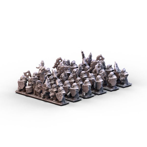 Dwarf Demonsmiths | Demonsmith Warriors (Helmets) Unit 1 (Chaos Dwarfs) | 10 mm miniatures for Warmaster and other tabletop wargames