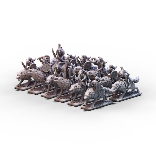 Orcs and Goblins | Wolf Riders Unit (Orcs/Goblins Wolf Riders) | 10 mm miniatures for Warmaster and other tabletop wargames