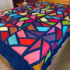 Machine pieced Queen size Stain glass quilt top