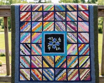 66x80” Handmade Scrappy Cotton Quilt L-008