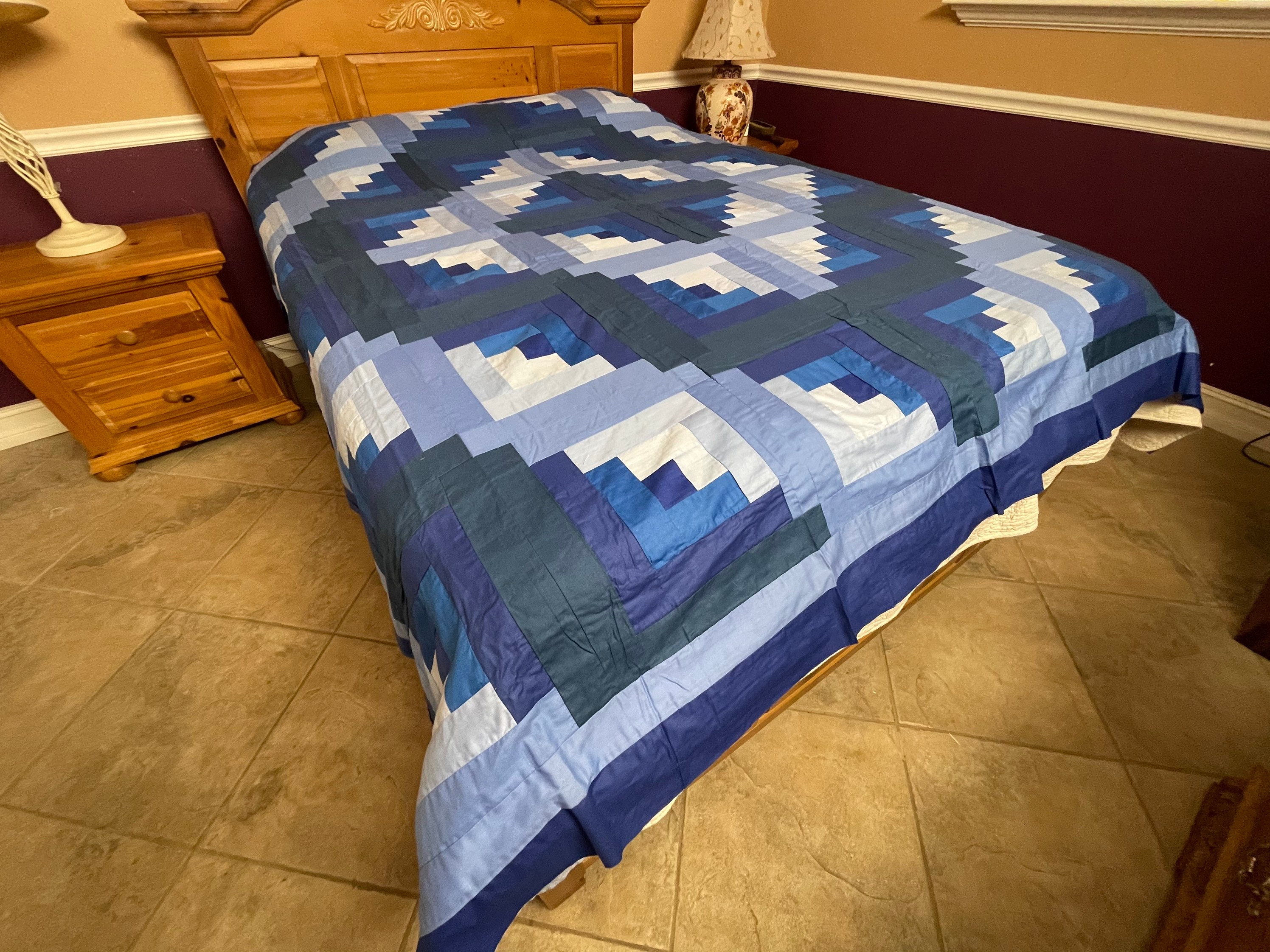Machine Pieced Queen Size Log Cabin Quilt Top54 Etsy