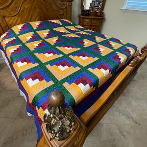 Machine Pieced and quilted Double Irish Chain  Queen Size Complete Quilt