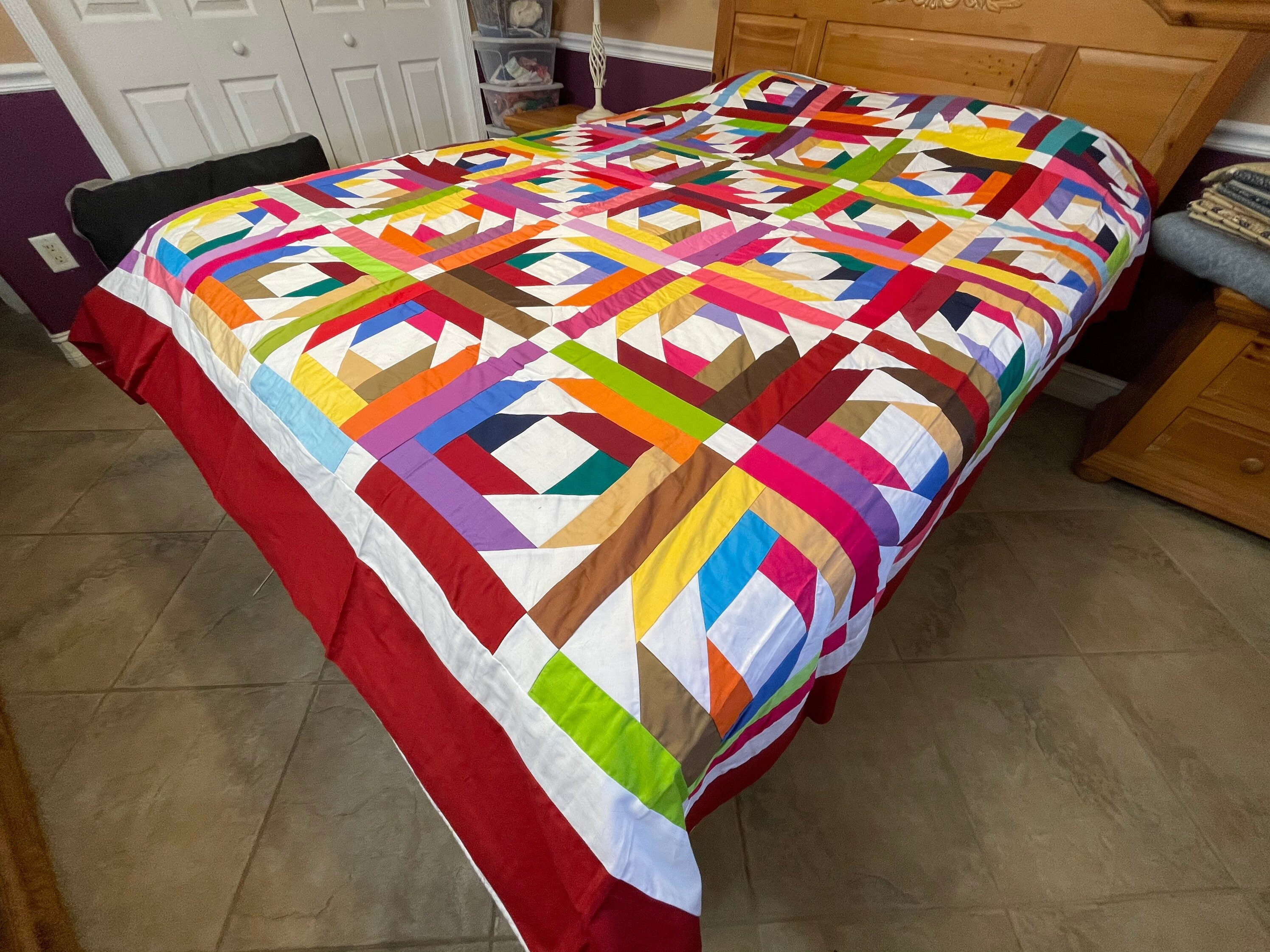 Machine Pieced Queen Size Log Cabin Quilt Top49 Etsy