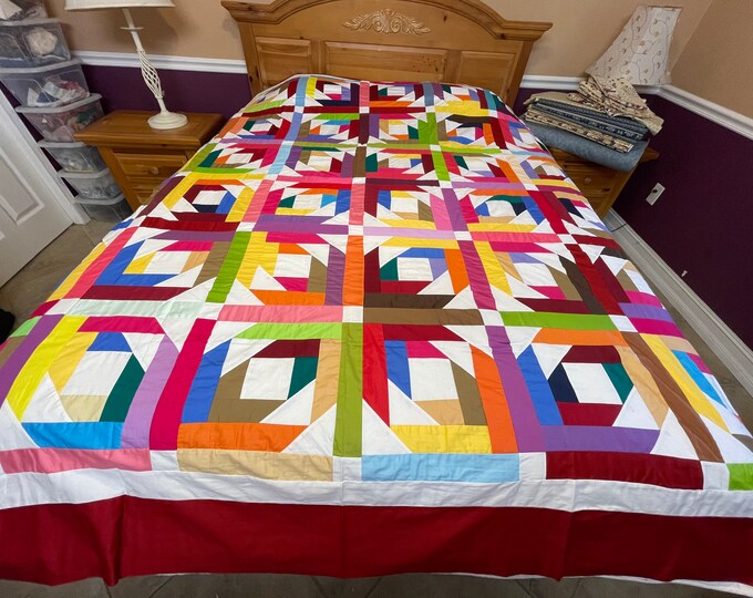 Machine Pieced Queen Size Log Cabin Quilt Top49 Etsy