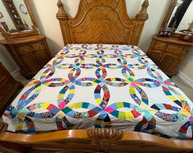 Machine Pieced Queen Size Double Wedding Ring Quilt Top176 Etsy