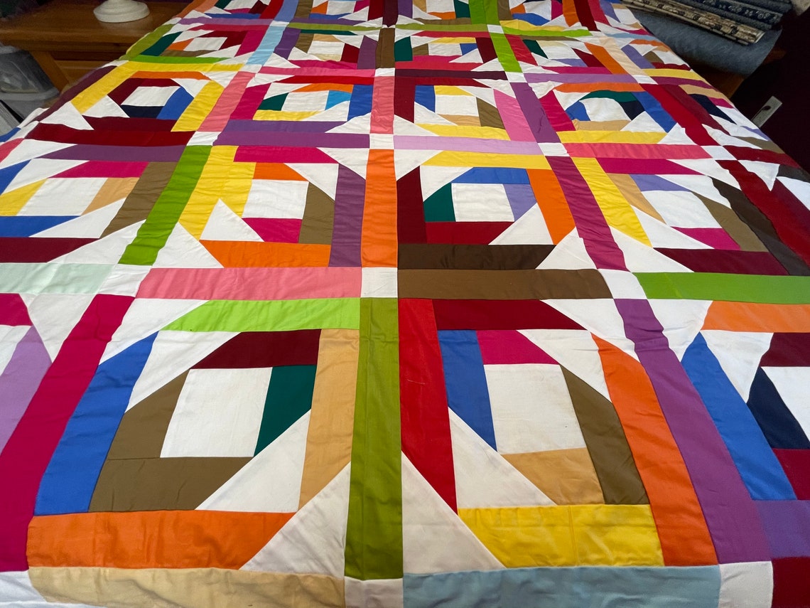 Machine Pieced Queen Size Log Cabin Quilt Top49 Etsy