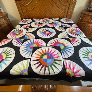 Machine Pieced Queen size New York Beauty quilt top#