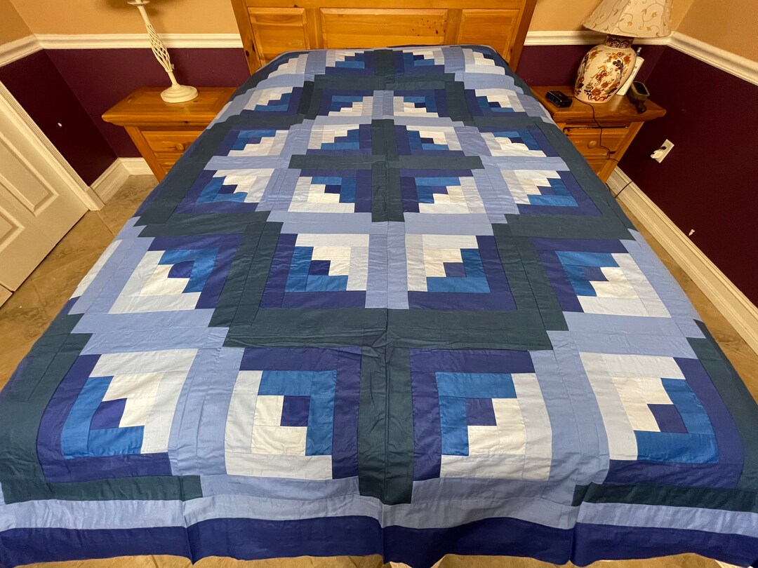 Machine Pieced Queen Size Log Cabin Quilt Top54 Etsy