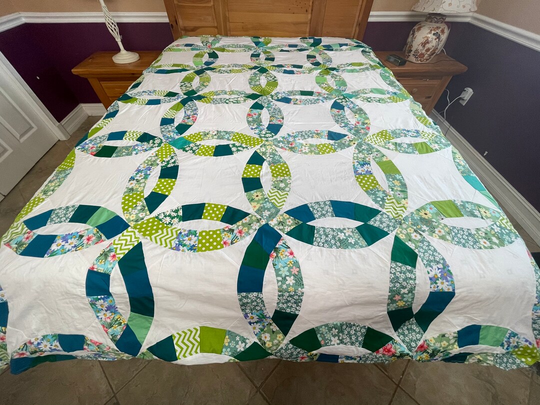 Machine Pieced Queen Size Double Wedding Ring Quilt Top176 Etsy