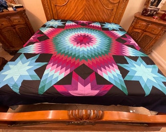 King Size Star quilt top#166B