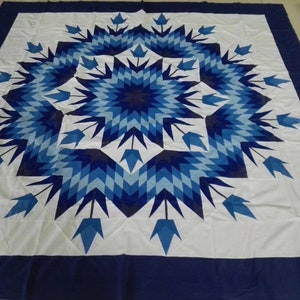 Machine Pieced Queen size Star with Tulips quilt top#117