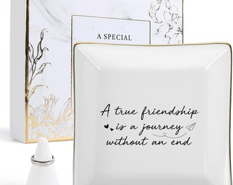 A True Friendship Is a Journey Without an End Ceramic Trinket Tray, Jewelry Dish - Birthday Gifts for Friends Female - Women Ring Holder