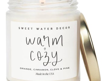 Warm and Cozy Candle - Pine Cinnamon & Fir Winter Scented Orange Candle - Scented Soy Candles for Home with 40 Hour Burn Time - 9oz