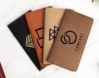Personalized Leather Checkbook Cover, Custom Business Logo Engraving