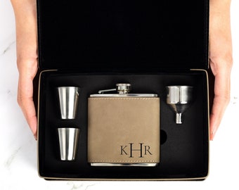 Custom Engraved Leather Flask Set, Groomsmen Flask Set, Engraved Flask, Engraved Dad Gift, Best Man Flask, Flask Set For Man, Dad Gift