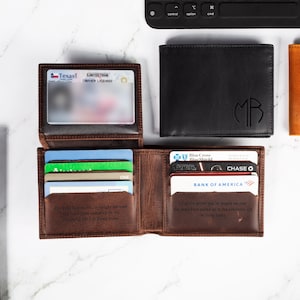 Regalo de aniversario para él, billetera de cuero personalizada, billetera personalizada, billetera grabada, regalo para novio, billetera para hombre, regalo de cumpleaños para papá