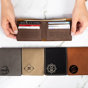Regalo de aniversario para él, billetera personalizada, billetera para hombre, billetera grabada, billetera de cuero, billetera personalizada, regalo para novio para hombres, regalo para papá