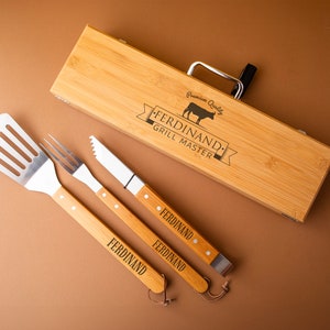 Personalized Barbeque Set, BBQ Tools Set, Housewarming Gift, Custom Engraved Grill Tool Set, Gift For Husband, Family Gift, Gift For Dad