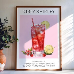 Arte mural de cócteles Dirty Shirley, póster de cócteles, regalo de inauguración, decoración del hogar, regalo para el bar, decoración de la cocina, arte retro de cócteles