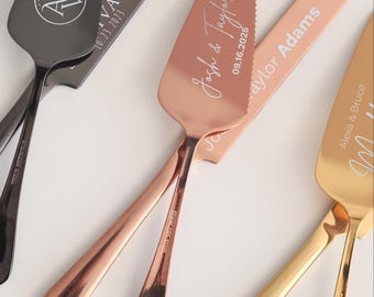 Personalized Wedding Cake Cutting Set, Engraved Stainless Steel Server