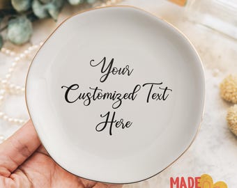 Custom Text Ring Dish, Ceramic Jewelry Dish, Design Your Own Ring Dish, Personalized Gift, Custom Photo Gift, Jewelry Storage, White Dish