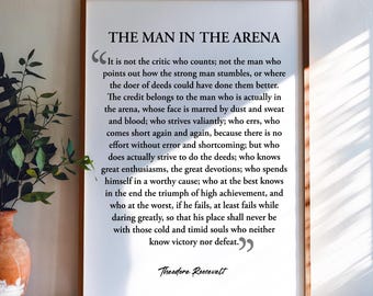 The Man In The Arena Wall Art, Wood Framed Sign, Farm House Wall Decor, Home Decor, Framed Prints, Printable Wall Art, Framed Wall Art
