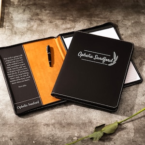 Porte-documents en cuir personnalisé à fermeture éclair, Portfolio en cuir personnalisé, Cadeau de remise des diplômes personnalisé, Cadeaux de bureau, Journal en cuir, Cadeau d'entreprise