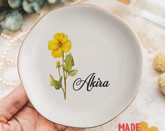 Custom Birth Flower Trinket Dish, Flower Ring Dish, Jewelry Dish, Bridesmaid Gift, Ceramic Dish, Floral Gift, Jewelry Storage, Home Gift