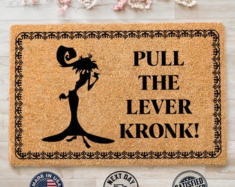 Pull The Lever Kronk Welcome Mat, Movie Quote Doormat, Home Decor, Porch Decor, Movie Gift, Outdoor Decor, Funny Welcome Mat, New Home Gift