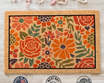 Floral Design Doormat, Welcome Mat, New Home Gift, Chic Flower Pattern Mat, Printed Mat, Gift For Mom, Porch Decoration, Housewarming Gift