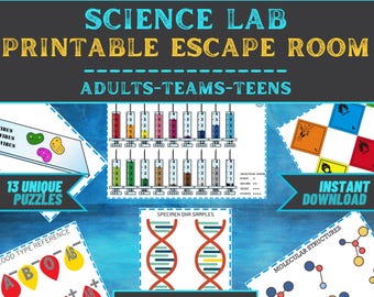 Escape Room Game Printable - Science Lab Escape - Office Teams, Adults, Teens, Family - DIY Logic Party Puzzle Mystery - Family Game Night