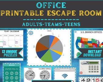 Escape Room Game Printable - Office Escape - Office Teams, Adults, Teens, Family - DIY Logic Party Puzzle Mystery - Family Game Night