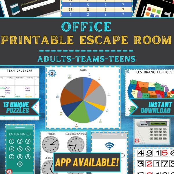 Escape Room Game Printable - Office Escape - Office Teams, Adults, Teens, Family - DIY Logic Party Puzzle Mystery - Family Game Night