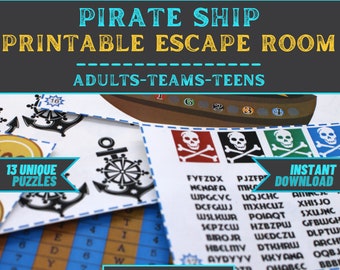 Escape Room Game Printable - Pirate Ship Escape - Office Teams, Adults, Teens, Family - DIY Logic Party Puzzle Mystery - Family Game Night