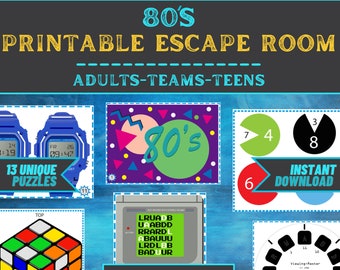 Escape Room Game Printable - 80's Escape - Office Teams, Adults, Teens, Family - DIY Logic Party Puzzle Mystery - Family Game Night
