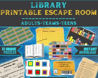 Escape Room Game Printable - Library Escape - Office Teams, Adults, Teens, Family - DIY Logic Party Puzzle Mystery - Family Game Night