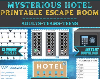 Escape Room Game Printable - Hotel Escape - Office Teams, Adults, Teens, Family - DIY Logic Party Puzzle Mystery - Family Game Night