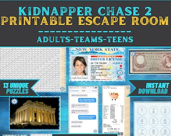 Escape Room Game Printable - Kidnapper Chase 2 - Office Teams, Adults, Teens, Family - DIY Logic Party Puzzle Mystery - Family Game Night