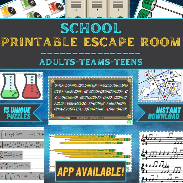 Escape Room Game Printable - School Escape - Office Teams, Adults, Teens, Family - DIY Logic Party Puzzle Mystery - Family Game Night