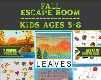 Kids Escape Room Game Printable Kit - Fall Autumn Escape - DIY Party Game for ages 5-8 - Fast and East Setup - Kids Puzzles - Family Game