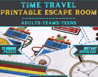 Escape Room Game Printable - Time Travel Escape - Office Teams, Adults, Teens, Family - DIY Logic Party Puzzle Mystery - Family Game Night