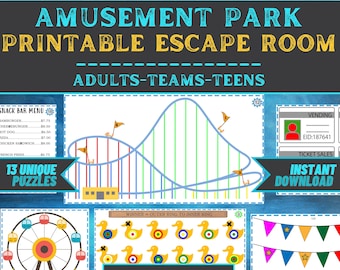 Escape Room Game Printable - Amusement Park - Office Teams, Adults, Teens, Family - DIY Logic Party Puzzle Mystery - Family Game Night