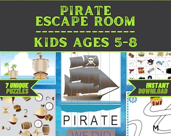 Kit imprimable de jeu d’évasion pour enfants - Pirate Escape - Jeu de fête DIY pour les 5 à 8 ans - Installation rapide et est - Puzzles pour enfants - Jeu familial