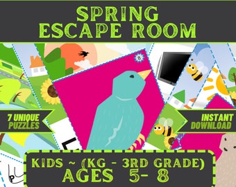 Kit imprimable de jeu d'évasion pour enfants - Escapade printanière - Jeu de société à faire soi-même pour les 5-8 ans - Installation rapide et orientale - Puzzles pour enfants - Jeu de famille