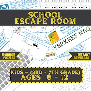 Kids Escape Room Game Printable - School Escape - DIY Party Game for ages 8-12 (Third, Fourth, Fifth, Sixth Grade) - Family Game