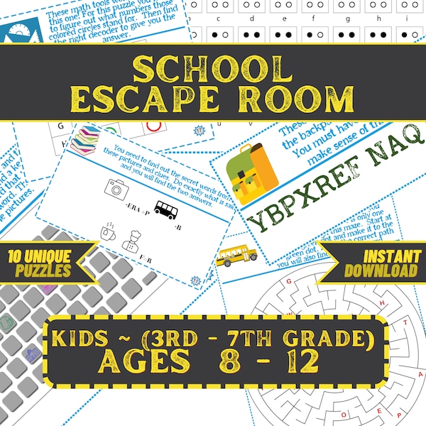 Kids Escape Room Game Printable - School Escape - DIY Party Game for ages 8-12 (Third, Fourth, Fifth, Sixth Grade) - Family Game