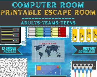 Escape Room Game Printable - Computer Room Escape - Office Teams, Adults, Teens, Family - DIY Logic Party Puzzle Mystery - Family Game Night